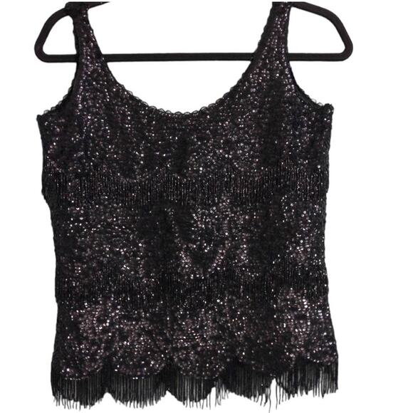 Vintage Tops - Sovereign Vintage Black Sleeveless Tank Fringe Sequined Lambswool Angora 36